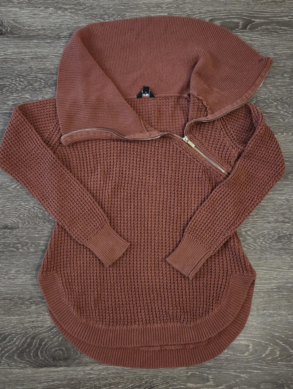 GBG Los Angeles Rust Orange Asymmetric Zip Cowl Neck Sweater - Small.